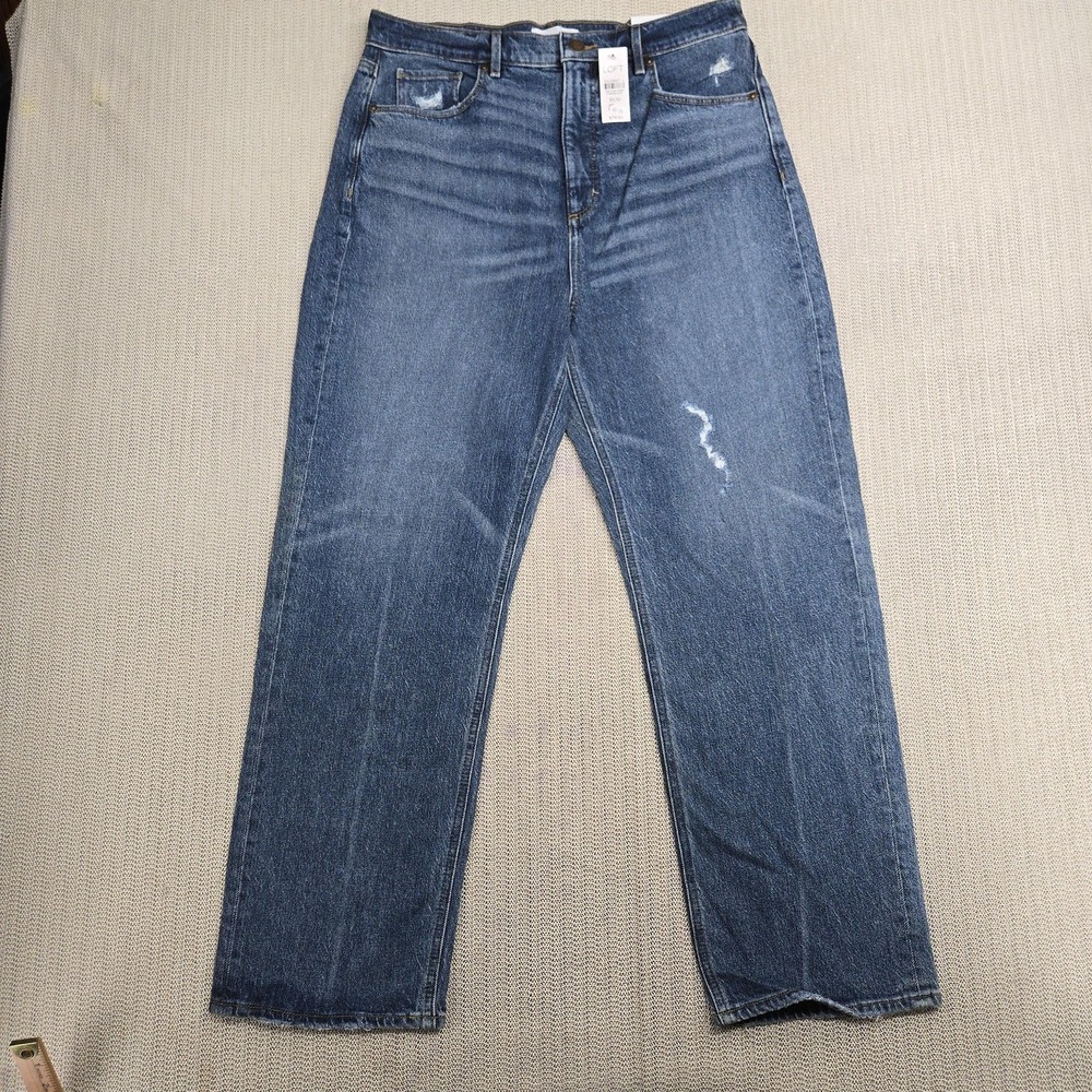 Loft Jeans Womens 10 30 The 90s High Waist Straight Med Wash Denim Distressed